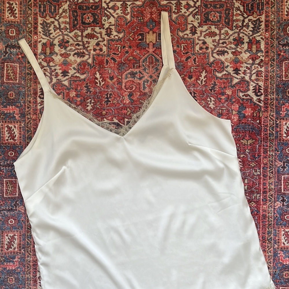 White House Black Market Ivory Satin Lace Layered Cami Camisole XS - Picture 1 of 8